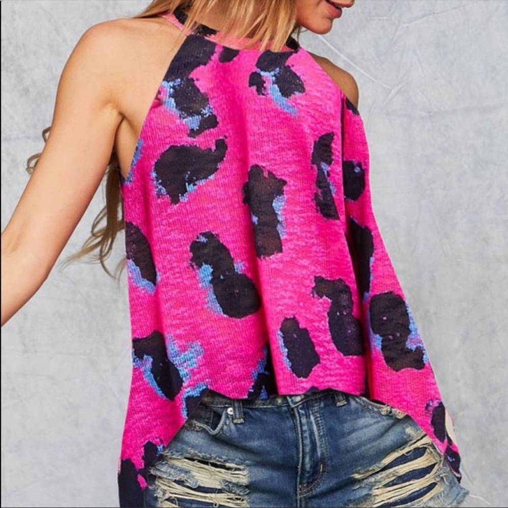 Fuchsia Leopard Print Halter Top